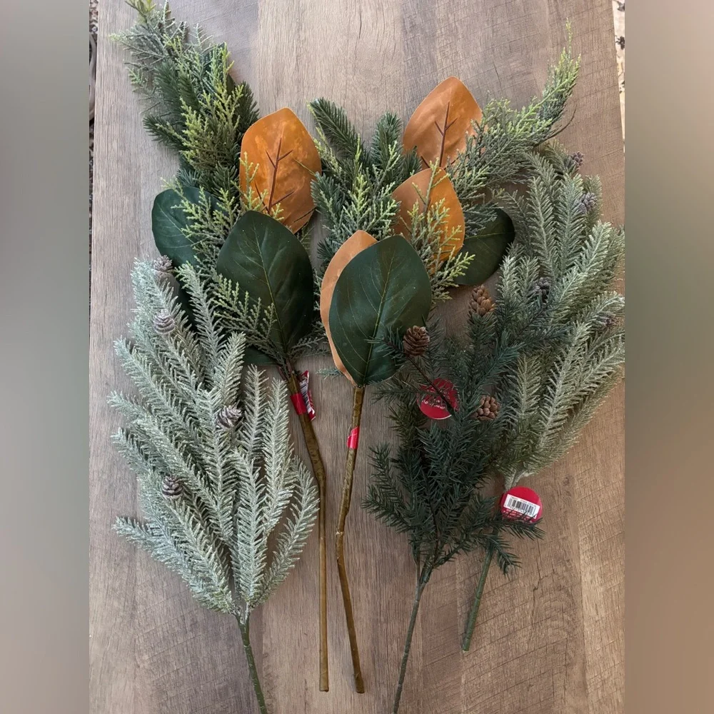 Artificial Magnolia and Pine Holiday Pick Bundle - Green and Brown